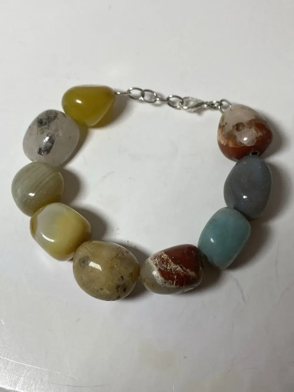 Vintage Polished Agate Gemstone Beggar Bead Bracelet